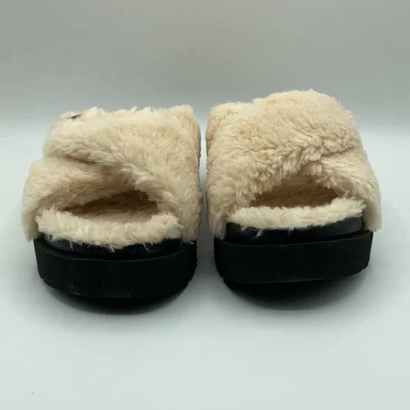 UGG Fuzz Yeah Cross Natural Black Women's Slides - Picture 2 of 7